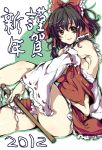  armpits black_hair bow brown_eyes detached_sleeves detatched_sleeves gohei hair_bow hair_tubes hakurei_reimu japanese_clothes legs miko mound_of_venus pixiv_thumbnail skirt smile spanking_momoko thighs touhou translation_request 