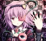  akashio_(loli_ace) alternate_costume blood bust checkered checkered_background flower hairband heart jewelry komeiji_koishi komeiji_satori looking_at_viewer open_mouth pink_eyes pink_hair pink_rose ring rose short_hair solo third_eye touhou vines 