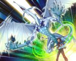  card claws dragon duel_monster fudou_yuusei gloves holding holding_card male multicolored_hair open_mouth stardust_dragon synchro_summon teeth wings yna yu-gi-oh! yuu-gi-ou yuu-gi-ou_5d&#039;s yuu-gi-ou_5d's 