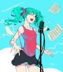  closed_eyes eyes_closed green_hair hatsune_miku microphone microphone_stand open_mouth panties pantyshot rong sheet_music skirt solo twintails underwear vocaloid 