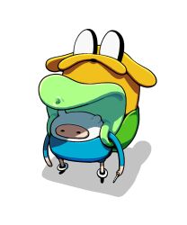  ._. 2boys adoptive_siblings adventure_time backpack bag child dagger discount-supervillain dog finn_the_human full_body holding holding_dagger holding_knife holding_weapon jake_the_dog knife male_focus multiple_boys no_mouth no_nose shirt shoes shorts siblings standing toon_(style) weapon 
