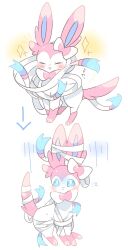  blue_eyes blush bow closed_mouth commentary_request entangled highres no_humans no_sclera open_mouth pokemon pokemon_(creature) pokemon_focus ribbon shiu_224 sylveon tears white_background 