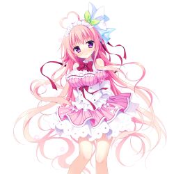  >:) 1girl ahoge arms_behind_back bare_shoulders blush bow bowtie breasts buttons closed_mouth detached_sleeves dress feet_out_of_frame frilled_dress frilled_sleeves frills game_asset haru_haru_(koikoko) heart heart_ahoge highres juliet_sleeves koi_suru_kokoro_to_mahou_no_kotoba large_breasts large_variant_set long_hair long_sleeves looking_at_viewer maid_headdress non-web_source nose_blush pink_dress pink_hair pink_sleeves puffy_sleeves red_bow red_bowtie self-datamine shiromochi_sakura short_dress single_hair_intake solo standing star_(symbol) transparent_background v-shaped_eyebrows variant_set vertical-striped_sleeves very_long_hair violet_eyes white_background 