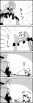  4koma animal_ears bow cat_ears comic from_behind ghost hair_bow hair_tubes hakurei_reimu highres kaenbyou_rin lying medicine_melancholy monochrome object_on_head person_on_head silent_comic sitting smile sweatdrop tani_takeshi touhou translated twintails yukkuri_shiteitte_ne 