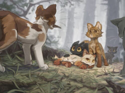  a_vision_of_shadows animal animal_focus black_cat calico_(pattern) calico_cat canon_event cat colorpoint_(pattern) commentary english_commentary finleap forest grass graypillow grey_cat highres lynx_point nature no_humans outdoors pawpads plumwillow puddleshine sandynose spoilers stick story_in_commentary tabby_cat tree twigbranch warrior_cats whiskers yellow_cat yellow_eyes 