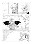  :d bat_wings bed blush comic flandre_scarlet happy long_sleeves monochrome multiple_girls nightgown open_mouth pointy_ears remilia_scarlet short_hair shy siblings side_ponytail silent_comic sisters sitting smile sonson_(eleven) touhou undressing wings 