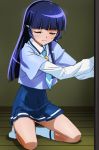  aoki_reika closed_eyes haruyama kneeling long_hair necktie precure purple_hair school_uniform skirt smile_precure! solo 