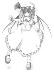  blush kurona looking_at_viewer monochrome remilia_scarlet simple_background smile solo touhou white_background wings 