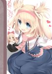  alice_margatroid animal_ears blonde_hair blue_eyes blush bow brown_eyes capelet dress fake_animal_ears fang hair_bow hairband heart highres open_mouth shanghai_doll short_hair solo sukage touhou 