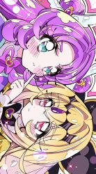  2girls akechi_anna blonde_hair blush cheek_poking closed_mouth commentary_request cure_answer cure_arcana_shadow gradient_hair hand_on_another's_cheek hand_on_another's_face highres impossible_hair long_hair meitantei_precure! mizunonononono moria_luluka multicolored_hair multiple_girls pink_hair poking pout precure purple_hair purple_veil smile veil very_long_hair 