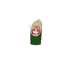  1girl akino_ell bamboo blue_eyes blush chibi commentary_request go-toubun_no_hanayome hair_ornament hair_rings japanese_clothes kaguya_hime kimono long_hair looking_at_viewer nakano_itsuki notice_lines pacifier pink_kimono red_hair simple_background solo star_(symbol) star_hair_ornament taketori_monogatari white_background 