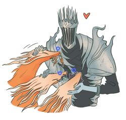 1girl 5boys ^_^ alternate_form armor bird_boy cerberus chibi closed_eyes colored_skin commentary cropped_torso dress elden_ring elden_ring_nightreign english_commentary extra_arms fiery_hair fire gameplay_mechanics giant gladius_(elden_ring) grey_skin guardian_(elden_ring) hat heart helmet heolstor_the_nightlord highres jinillustration motion_lines multiple_boys orange_fur pauldrons petting purple_dress recluse_(elden_ring) shoulder_armor spiked_helmet spiked_pauldrons spikes spoken_heart white_background winged_helmet witch_hat wylder_(elden_ring) 