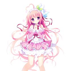  >:) 1girl ahoge bare_shoulders blush bow bowtie breasts buttons closed_mouth detached_sleeves dress feet_out_of_frame frilled_dress frilled_sleeves frills game_asset haru_haru_(koikoko) heart heart_ahoge highres juliet_sleeves koi_suru_kokoro_to_mahou_no_kotoba large_breasts large_variant_set long_hair long_sleeves looking_at_viewer maid_headdress non-web_source own_hands_clasped own_hands_together pink_dress pink_hair pink_sleeves puffy_sleeves red_bow red_bowtie self-datamine shiromochi_sakura short_dress single_hair_intake solo standing star_(symbol) transparent_background v-shaped_eyebrows variant_set vertical-striped_sleeves very_long_hair violet_eyes white_background 