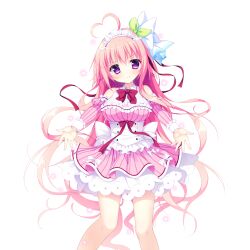 >:) 1girl ahoge bare_shoulders blush bow bowtie breasts buttons closed_mouth detached_sleeves dress feet_out_of_frame frilled_dress frilled_sleeves frills game_asset haru_haru_(koikoko) heart heart_ahoge highres juliet_sleeves koi_suru_kokoro_to_mahou_no_kotoba large_breasts large_variant_set long_hair long_sleeves looking_at_viewer maid_headdress non-web_source outstretched_arms pink_dress pink_hair pink_sleeves puffy_sleeves red_bow red_bowtie self-datamine shiromochi_sakura short_dress single_hair_intake solo standing star_(symbol) transparent_background v-shaped_eyebrows variant_set vertical-striped_sleeves very_long_hair violet_eyes white_background 