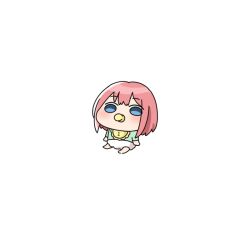  1girl aged_down akino_ell baby bib blue_eyes blush chibi commentary_request go-toubun_no_hanayome nakano_ichika pacifier pink_hair simple_background solo white_background 