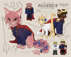  alternate_universe animal animal_focus animal_with_hair animalization artist_name blonde_hair blue_coat blue_eyes blue_flower bow_(weapon) braided_tail brown_cat brown_hair cape cat clothed_animal coat commentary crown dagger dream_smp english_commentary epaulettes flower graypillow grin hair_flower hair_ornament harpoon highres knife mace minecraft minecraft_youtube no_humans passerine_(dream_smp) pink_cat pink_hair polearm purple_flower red_cape red_eyes reference_inset shirt short_hair simple_background sitting smile standing sword tail tail_flower tail_ornament technoblade tommyinnit trident weapon whiskers white_shirt wilbur_soot yellow_cat 