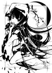  arm_up branch frame hime_cut houraisan_kaguya jeweled_branch_of_hourai long_hair monochrome shirt siting_zeng skirt solo touhou wide_sleeves 