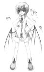  genderswap greyscale hands_on_hips kurona male monochrome remilia_scarlet short_hair simple_background smile solo touhou white_background wings 
