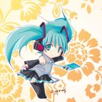  chibi cyprus green_eyes green_hair hatsune_miku long_hair necktie skirt smile solo thigh-highs thighhighs twintails vocaloid 