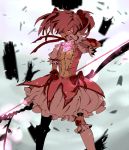  blood bow_(weapon) bubble_skirt gloves hair_over_one_eye kaname_madoka magical_girl mahou_shoujo_madoka_magica pink_hair red_eyes short_hair solo soul_gem teriyaki2 twintails weapon white_gloves 