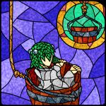  bucket faceless green_hair highres kisume koutyousan no_eyes rope solo stained_glass touhou 