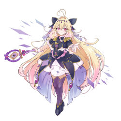  absurdres antenna_hair black_capelet black_dress blonde_hair brooch capelet closed_mouth commentary cure_arcana_shadow diamond_hairband dress frilled_capelet frilled_cuffs frills full_body gradient_hair hair_intakes heart heart_brooch highres holding holding_rod jewelry long_hair looking_at_viewer magical_girl meitantei_precure! moria_luluka multicolored_hair pink_eyes pink_hair precure purple_thighhighs purple_veil rod senada37 smile tear_arcana_rod thigh-highs veil very_long_hair 