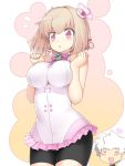  &lt;3 1girl aoto_(ar_tonelico) ar_tonelico ar_tonelico_iii bike_shorts blush braid breasts brown_hair hair_ornament heart impossible_clothes kamoto_tatsuya large_breasts pink_eyes saki_(ar_tonelico) short_hair twin_braids white_hair 