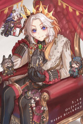  >_< 6+girls absurdres ahoge animal_ears ascot beanie black_ascot black_coat black_gloves black_hair black_jacket black_pants black_skirt black_thighhighs blue_coat blue_eyes blunt_bangs blush bow box brown_hair candy closed_eyes closed_mouth coat commentary cost dream_journey_(reminder_of_dreamland)_(umamusume) dream_journey_(umamusume) dress ear_covers ears_through_headwear eyewear_strap fenomeno_(black_flames_of_the_righteous_spirit)_(umamusume) fenomeno_(umamusume) flipped_hair food food_in_mouth gift gift_box glasses gloves goggles goggles_around_neck gold_ship_(red_strife)_(umamusume) gold_ship_(umamusume) grey_hair grey_hat hair_between_eyes harmonica hat highres holding holding_gift horse_ears horse_girl horse_tail instrument jacket lollipop lollipop_in_mouth long_hair long_sleeves looking_at_viewer mini_person minigirl multicolored_hair multiple_girls nakayama_festa_(shichuukyuukatsu)_(umamusume) nakayama_festa_(umamusume) on_throne orange_hair orfevre_(control)_(umamusume) orfevre_(umamusume) pants party_horn peaked_cap pillbox_hat puffy_sleeves purple_hair red_dress shirt single_ear_cover sitting skirt sleeveless sleeveless_dress smile songdu stay_gold_(sunlit_outsider)_(umamusume) stay_gold_(umamusume) stay_gold_clan_(umamusume) tail thigh-highs throne two-tone_hair umamusume untranslatable_commentary violet_eyes white_gloves white_hair white_shirt yellow_coat 