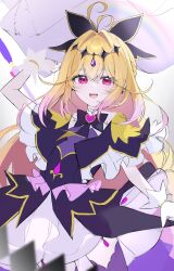  :d absurdres antenna_hair blonde_hair commentary_request cure_arcana_shadow diamond_hairband gradient_hair hair_intakes highres kom376986 korean_commentary long_hair looking_at_viewer magical_girl meitantei_precure! moria_luluka multicolored_hair open_mouth pink_eyes pink_hair precure rainbow smile unfinished very_long_hair 