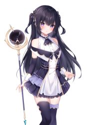  1girl anjou_mikage ascot bare_shoulders blush cowboy_shot crescent_ornament detached_sleeves dress expressionless frilled_shirt frills game_asset gold_trim hair_between_eyes hair_intakes hair_ribbon holding holding_staff layered_skirt long_hair mage_staff magical_girl mahou_shoujo_ririimea non-web_source off_shoulder official_art purple_ascot purple_dress purple_ribbon purple_sleeves purple_thighhighs ribbon self-datamine shadow_mea shirt short_dress sidelocks skirt sleeve_cuffs sleeveless sleeveless_shirt sprite staff tachi-e thigh-highs two-tone_dress two_side_up white_dress ymkrnchan zettai_ryouiki 