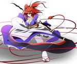  bow breasts cleavage hair_bow kyuchan large_breasts onozuka_komachi red_eyes red_hair redhead sandals scythe short_twintails skirt solo touhou twintails two_side_up 
