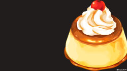  artist_name black_background cherry commentary_request cream food food_focus fruit highres no_humans original pudding rizu_(rizunm) simple_background 