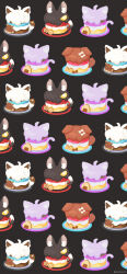 absurdres ahoge animal_ears bell black_background cake cat_ears cat_tail commentary_request dog_ears dog_tail food food_focus fox_ears fox_tail hair_ornament hairclip highres hololive icing onigiri pastry pentagram rizu_(rizunm) simple_background tail wolf_ears wolf_tail 