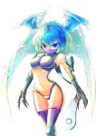  blue_eyes blue_hair chatsubo chatsubo_(yaba-yaba) claws digimon digimon_frontier head_wings mask midriff navel short_hair shoulder_pads shutumon simple_background solo thigh-highs thigh_gap thighhighs wings 