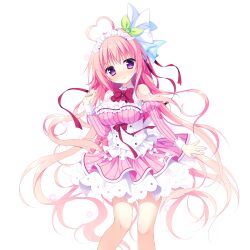  >:) 1girl ahoge arm_at_side bare_shoulders blush bow bowtie breasts buttons closed_mouth detached_sleeves dress feet_out_of_frame frilled_dress frilled_sleeves frills game_asset hand_up haru_haru_(koikoko) heart heart_ahoge highres juliet_sleeves koi_suru_kokoro_to_mahou_no_kotoba large_breasts large_variant_set long_hair long_sleeves looking_at_viewer maid_headdress non-web_source nose_blush pink_dress pink_hair pink_sleeves puffy_sleeves red_bow red_bowtie self-datamine shiromochi_sakura short_dress single_hair_intake solo standing star_(symbol) transparent_background v-shaped_eyebrows variant_set vertical-striped_sleeves very_long_hair violet_eyes white_background 
