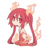  chibi cthugha_(nyaruko-san) fiery_hair fire haiyore!_nyaruko-san itamochi long_hair open_mouth red_eyes red_hair redhead simple_background sitting solo twintails very_long_hair wariza 