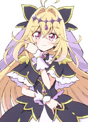 antenna_hair black_capelet blonde_hair capelet chikuwa_(majihima) closed_mouth cure_arcana_shadow diamond_hairband earrings frilled_capelet frills gradient_hair hair_intakes highres jewelry long_hair looking_at_viewer magical_girl meitantei_precure! moria_luluka multicolored_hair pink_hair precure purple_nails purple_veil smile veil very_long_hair 