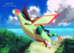  1boy bad_id bandana bandanna english flygon flying gloves hat nature ocean pokemon pokemon_(creature) pokemon_(game) pokemon_rse riding tetsu_(teppei) yuuki_(pokemon) yuuki_(pokemon_emerald) 