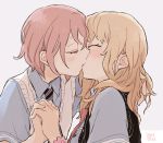  blonde_hair blush brown_hair closed_eyes dated eyes_closed hands_clasped hands_together holding_hands interlocked_fingers kiss long_hair multiple_girls mutual_yuri original peg short_hair sweater_vest yuri 