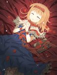  alice_margatroid bed blonde_hair book capelet closed_eyes doll_joints dress eyes_closed garter_straps hairband hands_clasped lying oide_chosuke ooide_chousuke petals sleeping solo string thigh-highs thighhighs touhou white_legwear wrist_cuffs 
