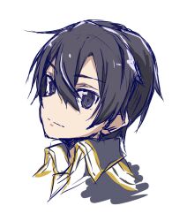  1boy asagi501 black_hair black_jacket closed_mouth commentary_request cropped_torso double-parted_bangs grey_eyes hair_between_eyes highres jacket kirito light_smile looking_at_viewer male_focus messy_hair portrait simple_background sketch solo split_mouth sword_art_online sword_art_online:_alicization sword_art_online:_moon_cradle white_background white_trim wing_collar yellow_trim 