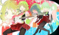  >_o 1984_(cw1000110) 1girl @_@ absurdres ahoge black_pantyhose black_vest blush commentary_request crying electric_guitar eyewear_hang glasses green_eyes green_hair guitar gumi highres holding holding_guitar holding_instrument instrument looking_at_viewer multiple_girls necktie one_eye_closed open_mouth pantyhose plaid_clothes plaid_skirt red-framed_eyewear red_necktie red_skirt setsuna_trip_(vocaloid) shirt short_hair skirt smile tongue tongue_out unworn_eyewear vest vocaloid white_shirt 