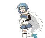  ;d animated animated_gif armband blue_eyes blue_hair cape gloves hangaku highres magical_girl mahou_shoujo_madoka_magica miki_sayaka open_mouth short_hair smile solo soul_gem spinning thigh-highs thighhighs transparent_background wink zettai_ryouiki 