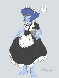  1girl alternate_costume anger_vein blue_hair blue_skin closed_mouth colored_skin commentary dress gem_(steven_universe) highres lapis_lazuli_(steven_universe) maid short_hair simple_background solo spoken_anger_vein steven_universe whitefox_(whitefo1799928) 