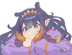  >_< 1girl blue_eyes blue_hair closed_mouth diamond_hairband gradient_hair hairband heart hololive hololive_english jacket mole mole_under_eye multicolored_hair ninomae_ina'nis orange_hair orange_hairband pointy_ears purple_jacket takodachi_(ninomae_ina'nis) takomonty tentacle_hair virtual_youtuber 