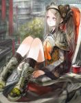  armor copyright_request forehead hair_ornament hairclip highres jasmine_(jasco) sitting solo tree twintails wide_sleeves worried 