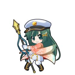  1girl animated animated_png aqua_eyes asa_no_ha_(pattern) belt black_boots black_outline blunt_sidelocks blush boots chibi chibi_only closed_mouth coat floating_clothes floating_hair full_body game_asset gloves gradient_haori green_hair hair_ornament haori haori_on_shoulders hat hatsune_miku hatsune_miku_graphy_collection holding holding_polearm holding_weapon japanese_clothes long_hair looking_at_viewer military_uniform orange_haori outline pants peaked_cap polearm sidelocks smile solo standing transparent_background v-shaped_eyebrows very_long_hair vocaloid weapon white_belt white_coat white_gloves white_pants winking_(animated) x_hair_ornament 