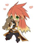  belt blonde_hair bunny chibi coat gloves gradient_hair green_eyes happy heart long_hair luke_fon_fabre male mamekotori multicolored_hair pants rabbit red_hair redhead shoes solo tales_of_(series) tales_of_the_abyss white_background 