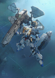  after_war_gundam_x artist_name assault_frigate_(homeworld) asteroid beam_cannon buchi_holes chinese_commentary commentary_request crossover dated gundam gundam_x highres homeworld mecha mecha_focus mobile_suit no_humans robot satellite_cannon science_fiction shoulder_cannon solo space spacecraft v-fin windforcelan 