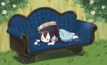  black_hair braid chibi closed_eyes eyes_closed highres instrument k-on! k-on!_movie long_hair nakano_azusa on_stomach ragho_no_erika singing! sleeping tambourine twin_braids 